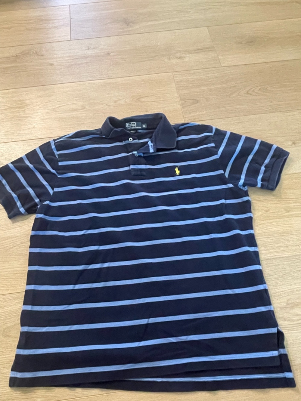 Ralph Lauren Men’s Navy Polo with Light Blue Stripes